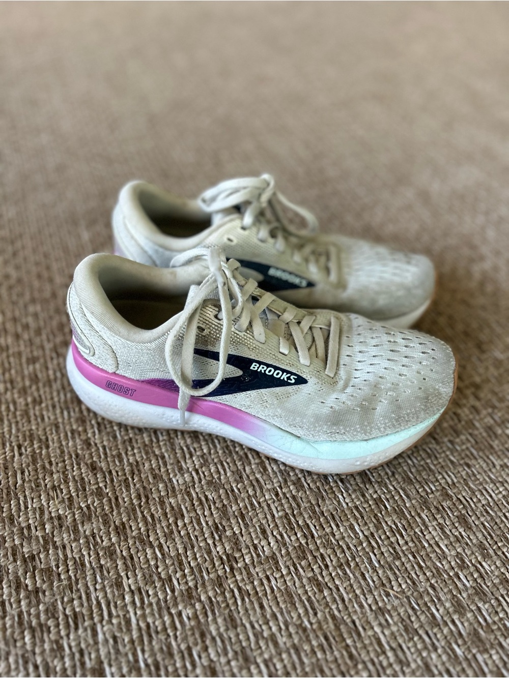 Brooks Women’s Running Shoes in Beige with Pink Accent